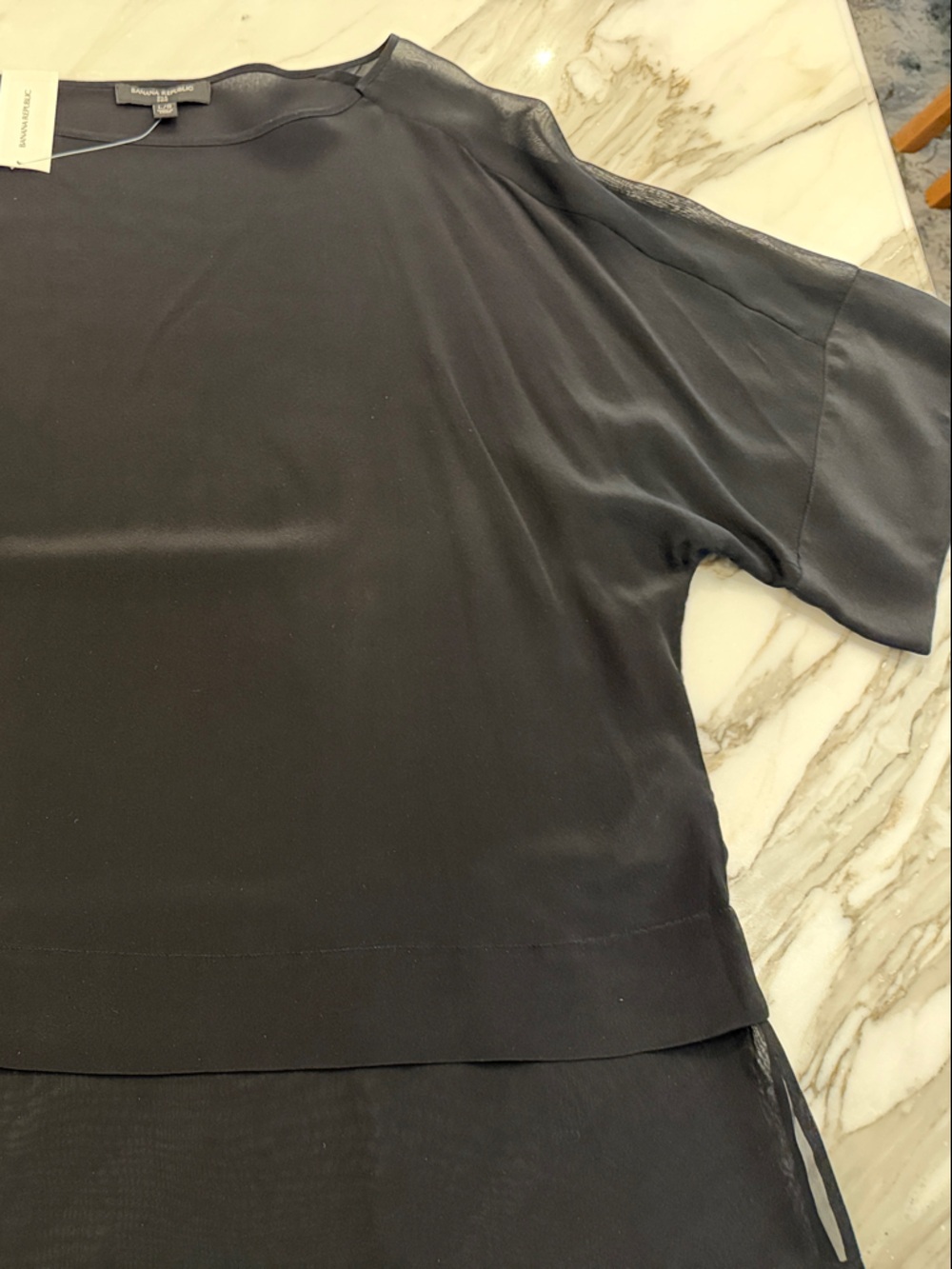 Banana Republic Black Short-Sleeve SILK Blouse